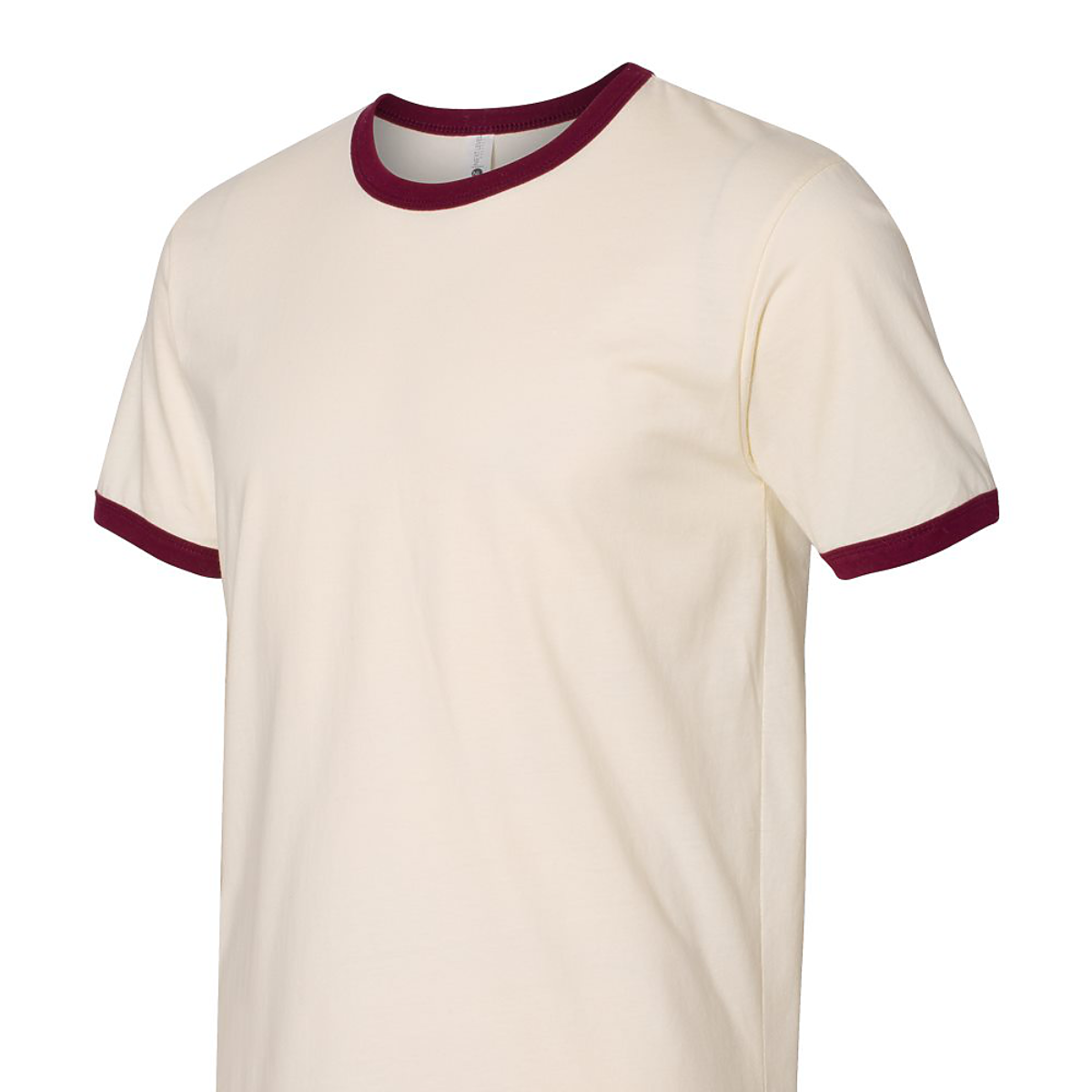 An off-white ringer t-shirt with contrasting dark burgundy trim on the crew neck and sleeve cuffs, shown against a plain white background.